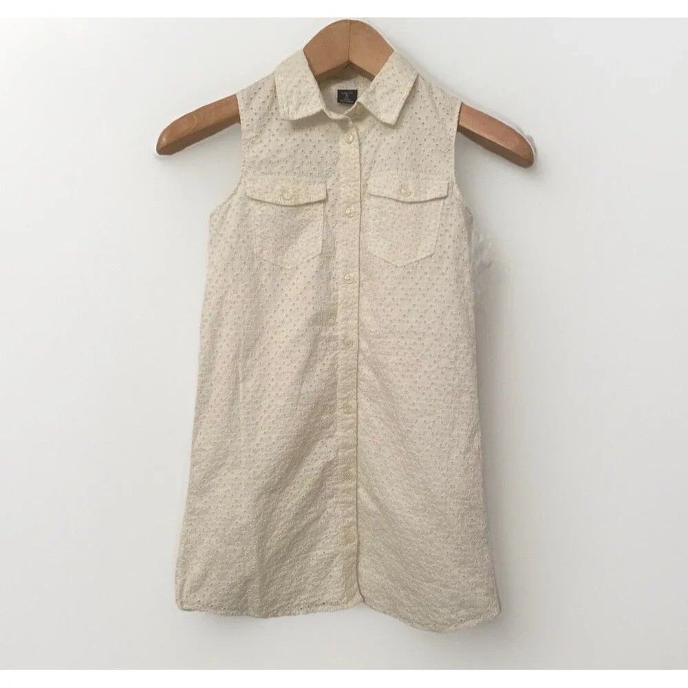 NWT Gap Kids Girls Size M 8 White Eyelet Sleeveless Shirt Dress